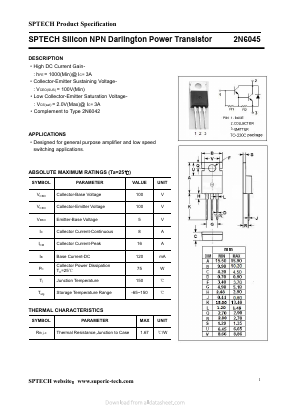 2N6045 Datasheet PDF Shenzhen SPTECH Microelectronics Co., Ltd.