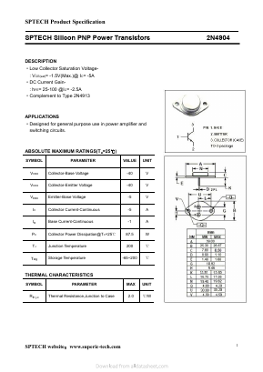 2N4904 Datasheet PDF Shenzhen SPTECH Microelectronics Co., Ltd.