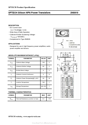 2N5610 Datasheet PDF Shenzhen SPTECH Microelectronics Co., Ltd.