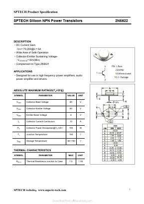 2N5622 Datasheet PDF Shenzhen SPTECH Microelectronics Co., Ltd.