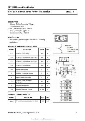 2N6374 Datasheet PDF Shenzhen SPTECH Microelectronics Co., Ltd.