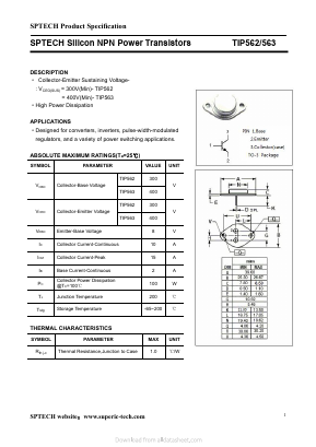 TIP562 Datasheet PDF Shenzhen SPTECH Microelectronics Co., Ltd.