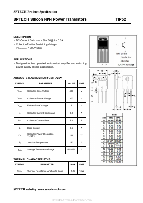 TIP52 Datasheet PDF Shenzhen SPTECH Microelectronics Co., Ltd.