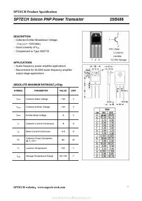 2SB688 Datasheet PDF Shenzhen SPTECH Microelectronics Co., Ltd.