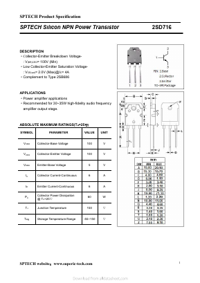 2SD716 Datasheet PDF Shenzhen SPTECH Microelectronics Co., Ltd.