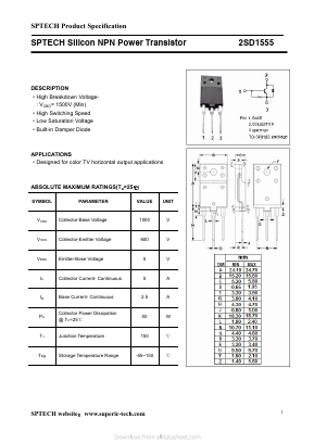 2SD1555 Datasheet PDF Shenzhen SPTECH Microelectronics Co., Ltd.