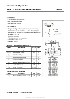 2N6542 Datasheet PDF Shenzhen SPTECH Microelectronics Co., Ltd.