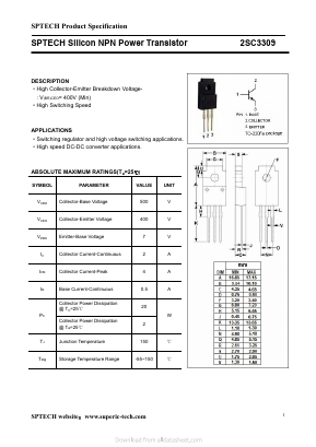 2SC3309 Datasheet PDF Shenzhen SPTECH Microelectronics Co., Ltd.
