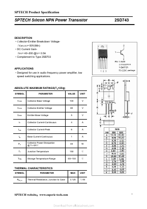 D743 Datasheet PDF Shenzhen SPTECH Microelectronics Co., Ltd.