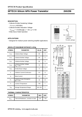 2N5298 Datasheet PDF Shenzhen SPTECH Microelectronics Co., Ltd.