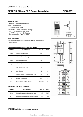 TIP2955T Datasheet PDF Shenzhen SPTECH Microelectronics Co., Ltd.