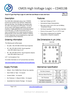 CD4013B Datasheet PDF Silicon Supplies