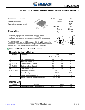 SSM4509GM Datasheet PDF Silicon Standard Corp.