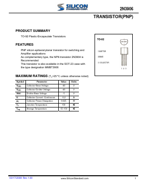 2N3906 Datasheet PDF Silicon Standard Corp.