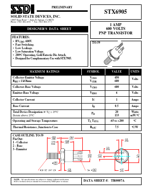 STX6905 Datasheet PDF Solid State Devices, Inc.