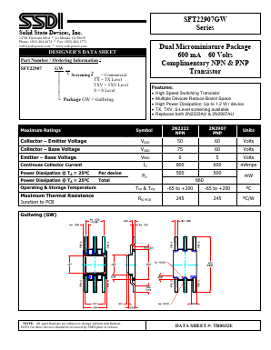 SFT22907GW Datasheet PDF Solid State Devices, Inc.