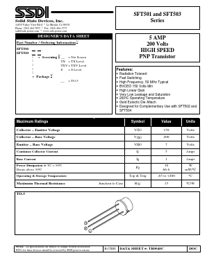 SFT501 Datasheet PDF Solid State Devices, Inc.