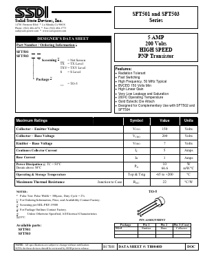 SFT501 Datasheet PDF Solid State Devices, Inc.