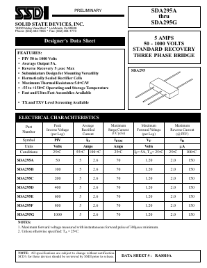 SDA295F Datasheet PDF Solid State Devices, Inc.