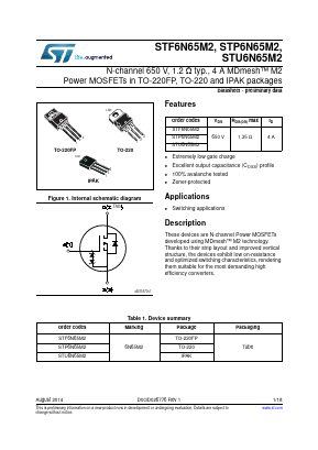 STF6N65M2 Datasheet PDF STMicroelectronics