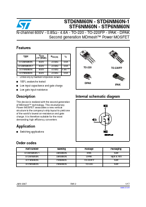 STD6NM60N Datasheet PDF STMicroelectronics