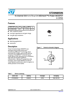 STD9NM50N Datasheet PDF STMicroelectronics