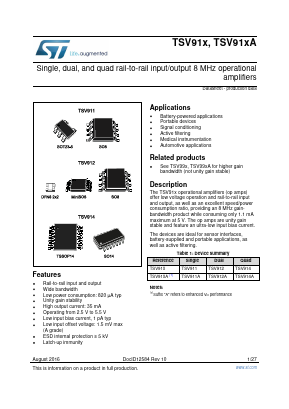 TSV914IYPT Datasheet PDF STMicroelectronics