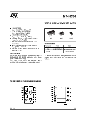 M74HC86M1R Datasheet PDF STMicroelectronics