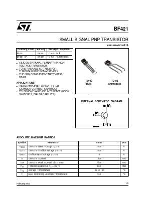 BF421 Datasheet PDF STMicroelectronics