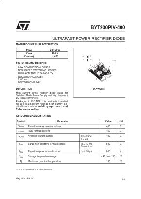 BYT200PIV-400 Datasheet PDF STMicroelectronics