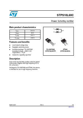 STPS10L60CFP Datasheet PDF STMicroelectronics