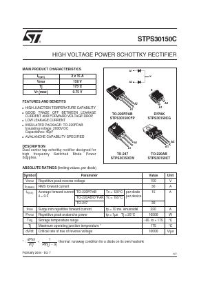 STPS30150CG-TR Datasheet PDF STMicroelectronics