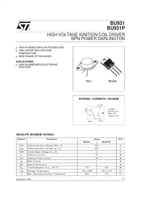 BU931 Datasheet PDF STMicroelectronics