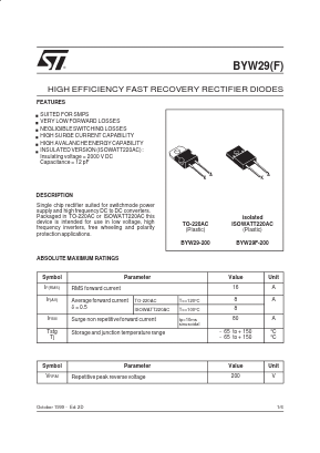 BYW29F Datasheet PDF STMicroelectronics