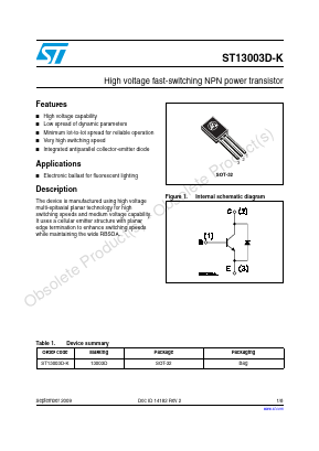 ST13003D-K Datasheet PDF STMicroelectronics