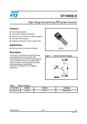 ST13003D-K Datasheet PDF STMicroelectronics