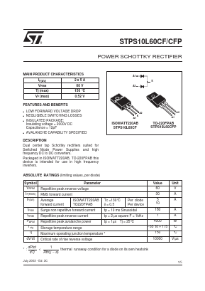 STPS10L60 Datasheet PDF STMicroelectronics