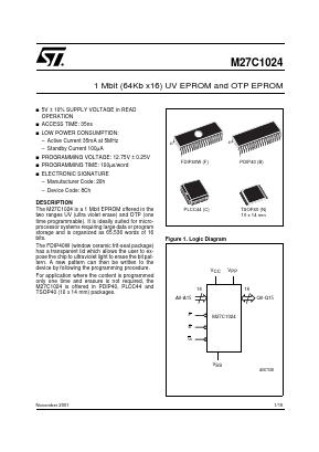 M27C1024-20XC1TR Datasheet PDF STMicroelectronics