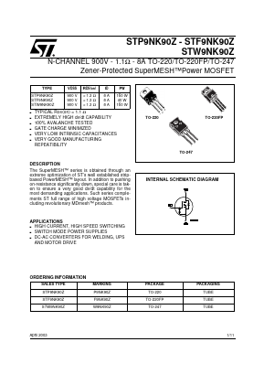 STF9NK90Z Datasheet PDF STMicroelectronics