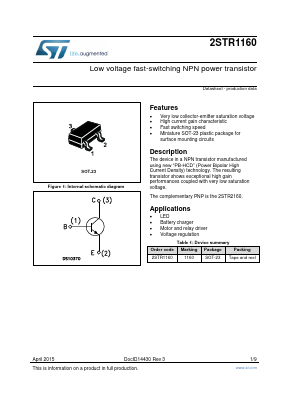 2STR1160 Datasheet PDF STMicroelectronics