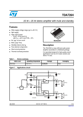 TDA7264 Datasheet PDF STMicroelectronics