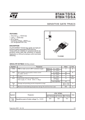 BTB04-700 Datasheet PDF STMicroelectronics