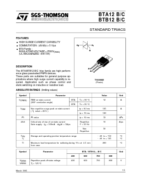 BTB12BW Datasheet PDF STMicroelectronics