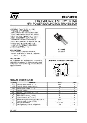 BU808DFH Datasheet PDF STMicroelectronics