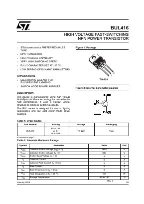 BUL416 Datasheet PDF STMicroelectronics