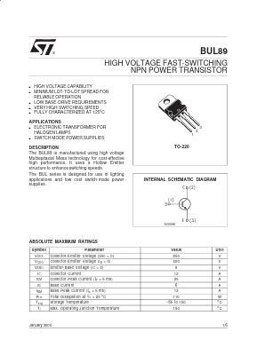 BUL89 Datasheet PDF STMicroelectronics