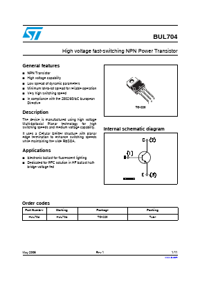 BUL704 Datasheet PDF STMicroelectronics