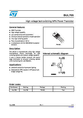 BUL705 Datasheet PDF STMicroelectronics