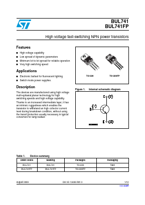 BUL741 Datasheet PDF STMicroelectronics