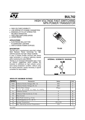 BUL742 Datasheet PDF STMicroelectronics